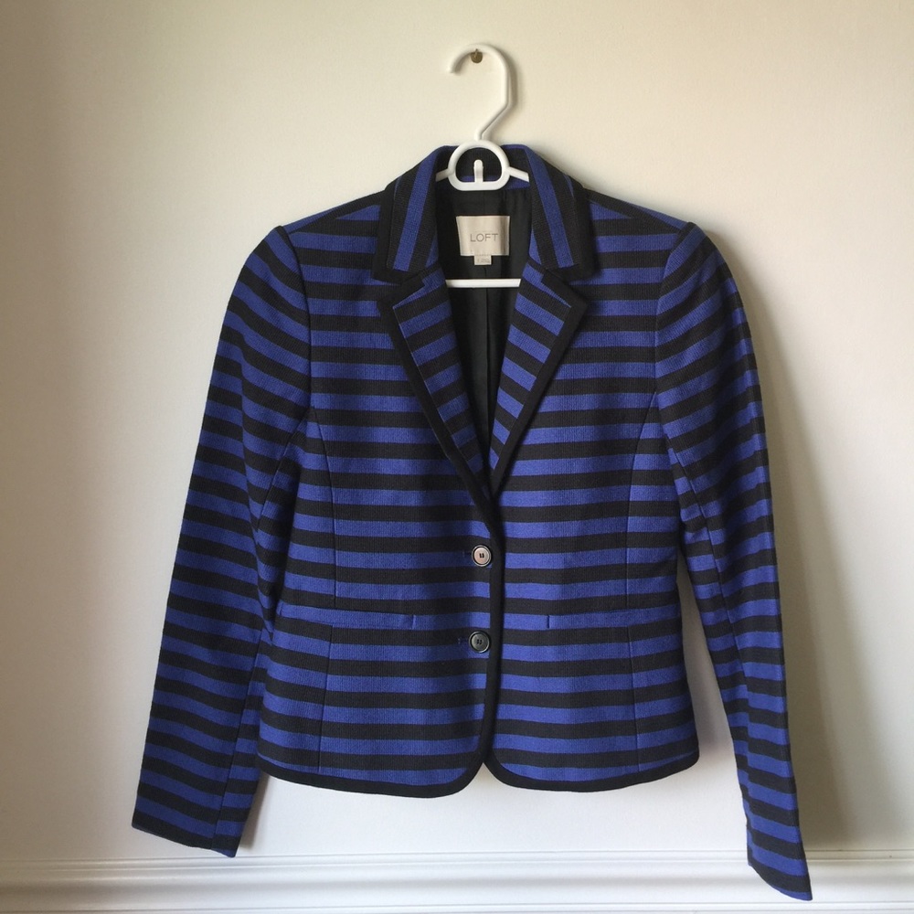 🛍BOGO Striped LOFT Blazer Blue and Black